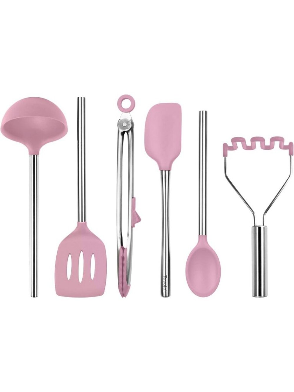 Silicone Cooking Utensil Set of 6 - Pink Sorbet, BPA Free, Dishwasher Safe